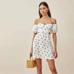 Reformation Emilia Mini Dress in Blaire, 100% Linen